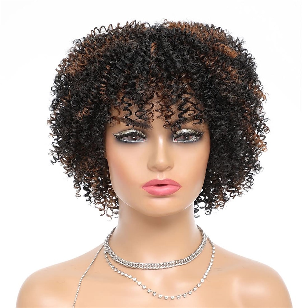 Peruca afro encaracolada curta com franja perucas encaracoladas afro kinky para mulheres negras sem cola peruca cheia sintética resistente ao calor perucas de substituição encaracoladas macias de 2025 por $31.99 –P2