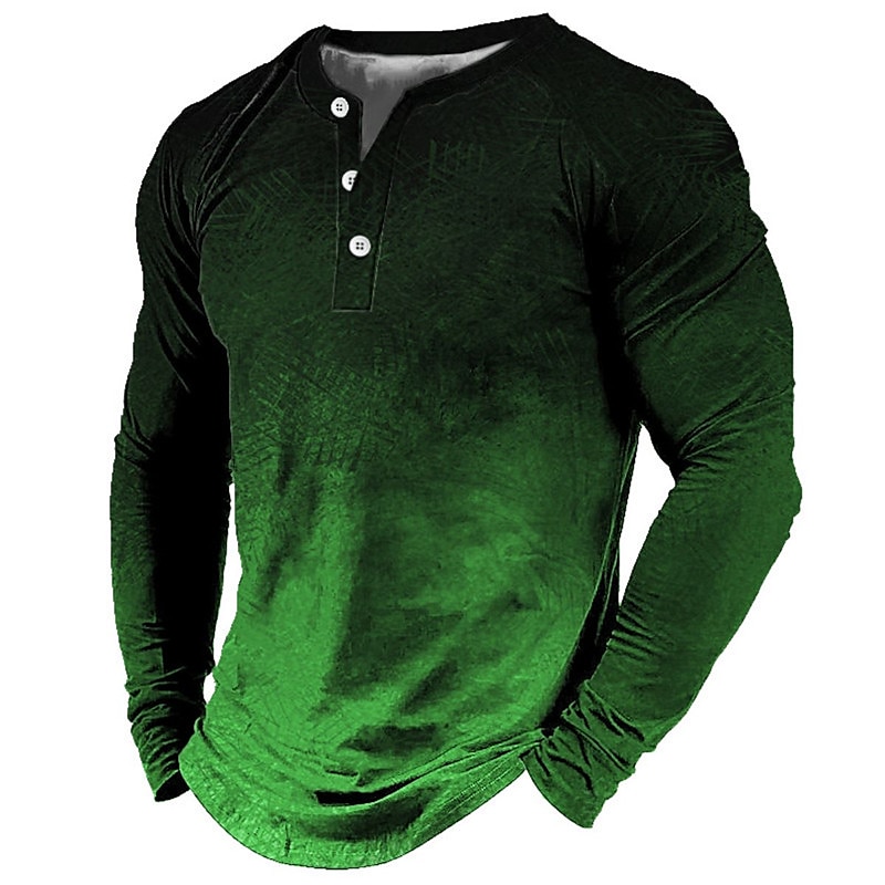 Gradient Casual Herren 3D Hemd| Blaue Sommerbaumwolle| Herren Henley Tee Vintage Mode Designer Bequemes Grafik Langarm Rot & Weiß Braun Outdoor 2025 - $22.99 –P5