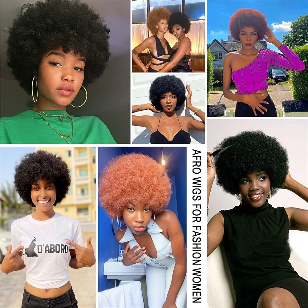 parrucca anni '70 parrucche afro per donne nere parrucche afro soffici rimbalzanti e morbide parrucche piene dall'aspetto naturale per feste quotidiane costume cosplay parrucche di carnevale del 2025 a $19.99 –P4