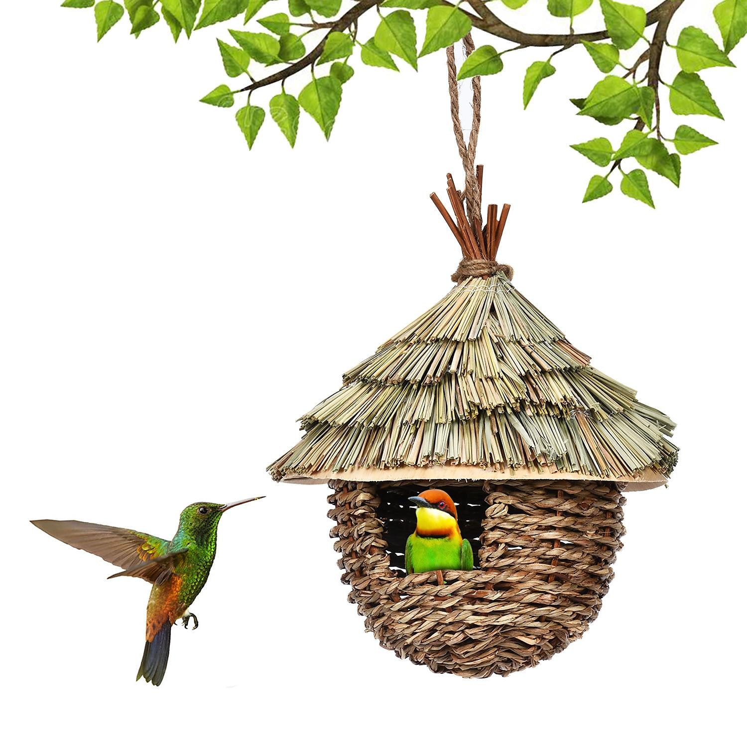 Casetta per colibrì affascinante casetta decorativa per colibrì creativa casetta per uccelli appesa a nido di paglia del 2025 a $14.49 –P1