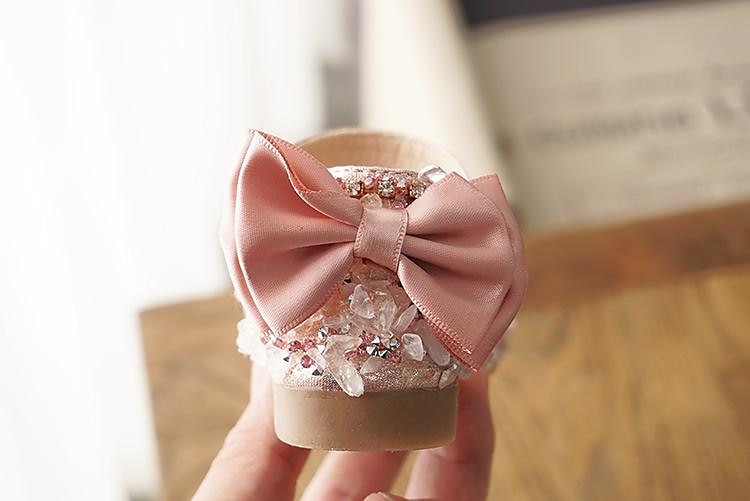 Glinsterende kristallen bloemenmeisjesschoenen voor meisjes met satijnen strik en klittenbandsluiting – elegante prinsessenflats voor bruiloften, optochten en verjaardagsfeestjes 2025 - $26.99 –P4