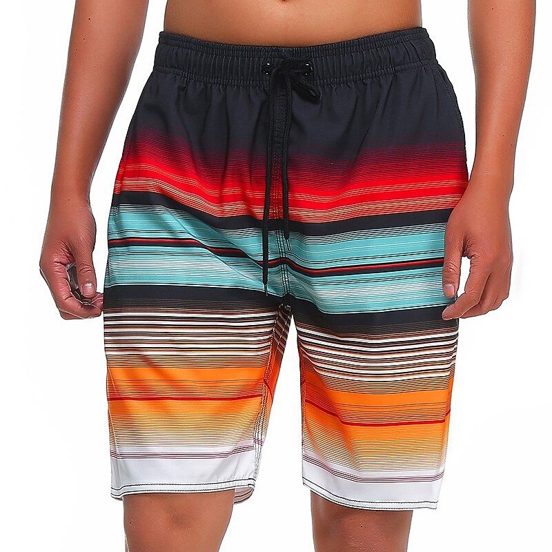 Homens Bermuda de Surf Shorts de Natação Calção Justo de Natação Com Cordão com forro de malha Cintura elástica Gradiente Listra Secagem Rápida Curto Casual Diário Feriado Havaiana Boho Azul Laranja de 2025 por $12.99 –P7