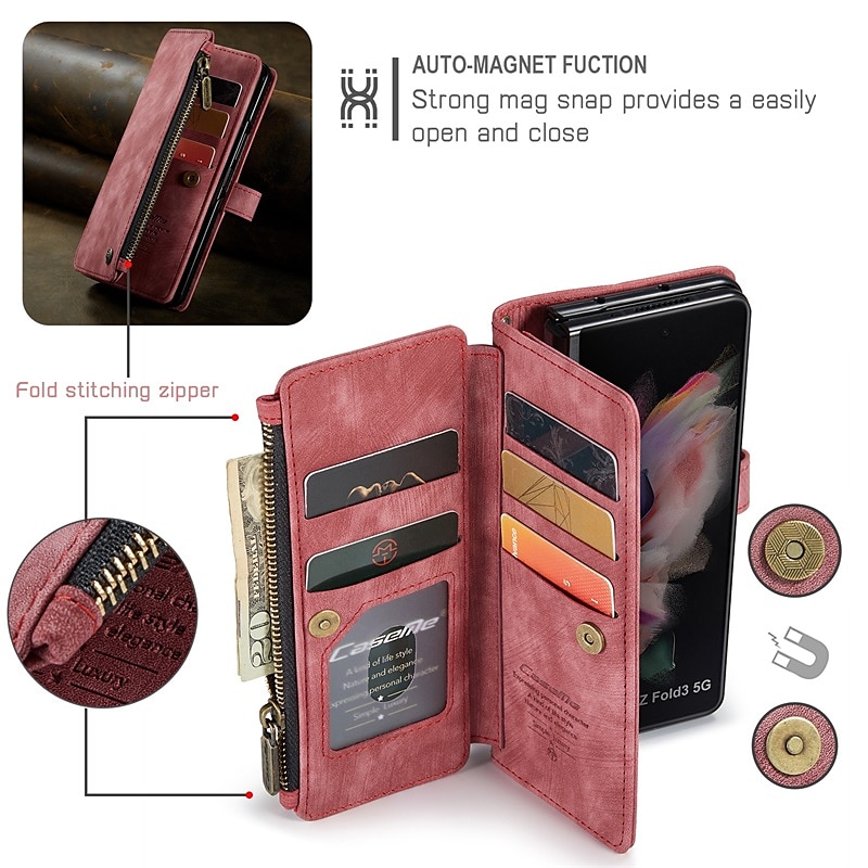 Phone Case For Samsung Galaxy Z Fold 5 Z Fold 4 Z Fold 3 Wallet Case Flip Zipper Full Body Protective Retro PU Leather 2025 - $24.99 –P5