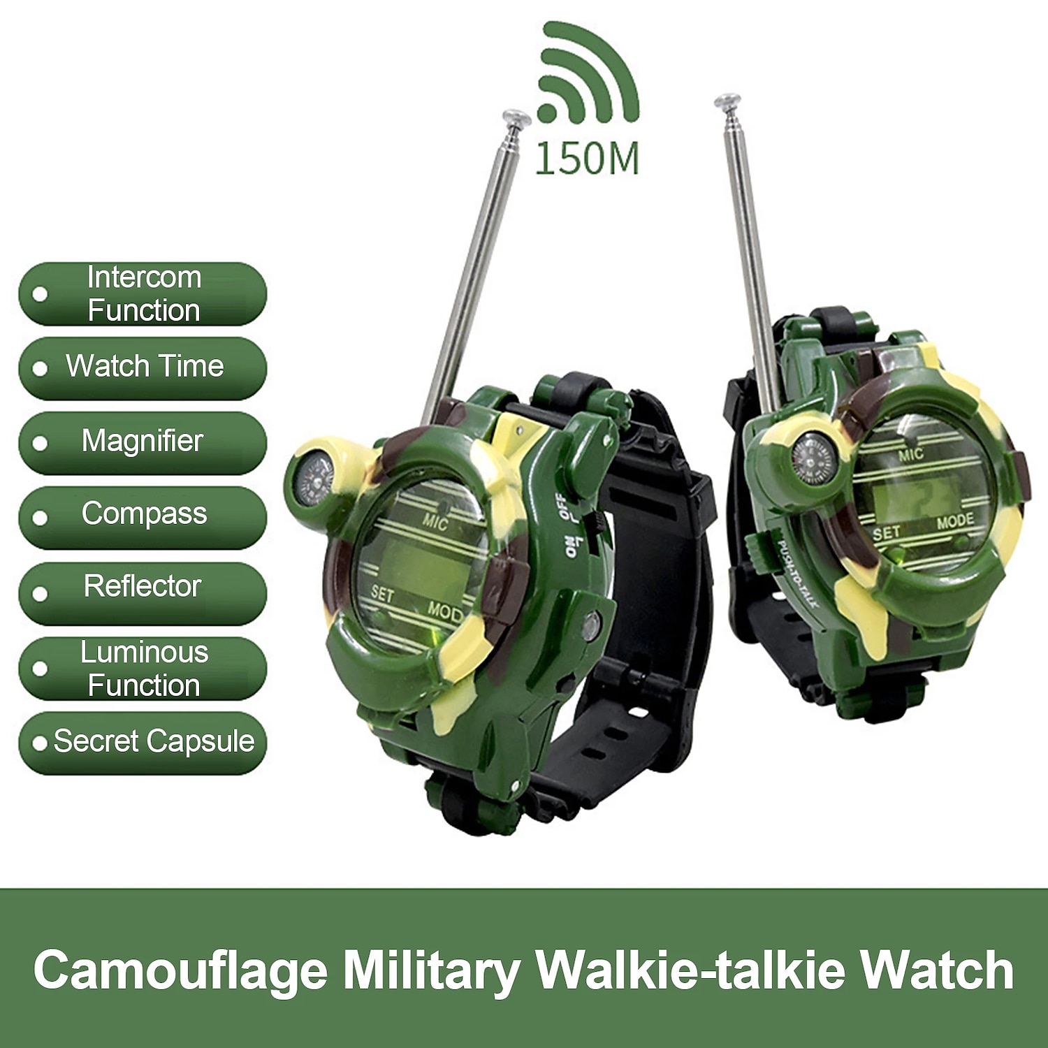 walkie talkies óra 7 az 1-ben funkció kém karóra játékok interfon játék beépített mikrofon fiú lányoknak 2db 2025 - $33.99 –P6