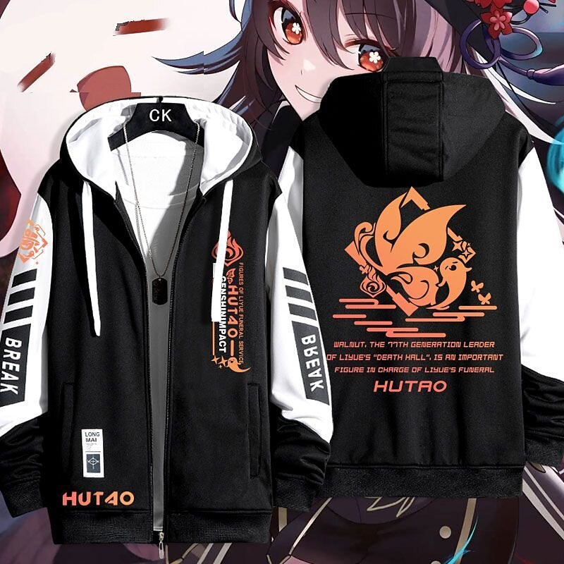 Genshin Impact Hutao Ytterklær Hettegenser med glidelås Animé Lomme foran Graphic Til Par Herre Dame Voksne Varmstempling Fritid / hverdag 2025 - $48.99 –P3