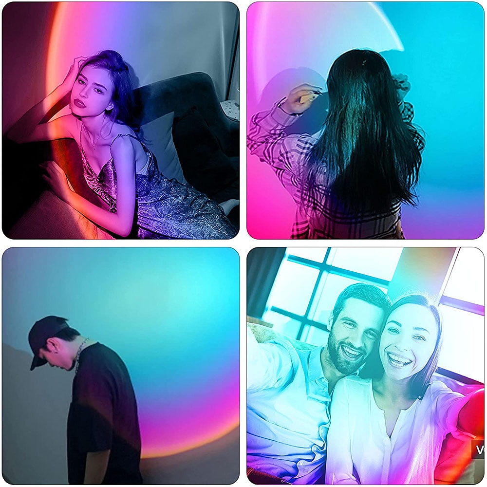Sunset Lampe Sonnenuntergangs-Projektorlampe, USB-betriebene Regenbogen-Sonnenuntergangs-Atmosphärenlampe, 180 Grad drehbar für Wohnzimmer, Schlafzimmer, Nachttischlampe 2025 - $7.49 –P6