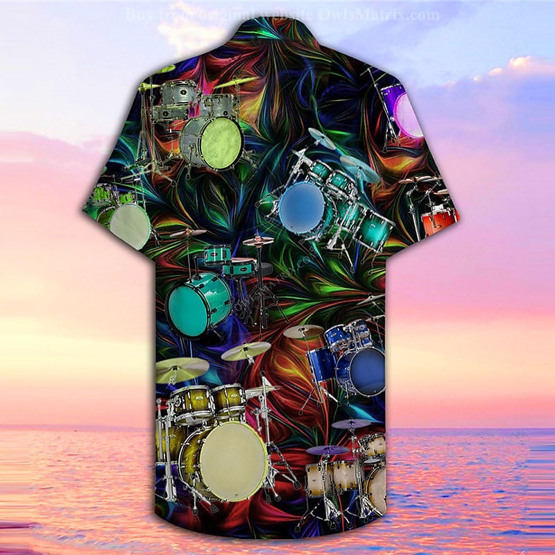 Herr Trumma Skjorta Hawaii skjorta Knapp upp skjorta Kortärmad Tropisk Mode Hawaiisk Ledigt Hawaiisk Helgdag Sommar Vår Nedvikt Mönster Button-Down Svart Purpur Grön 2025 - $24.99 –P2
