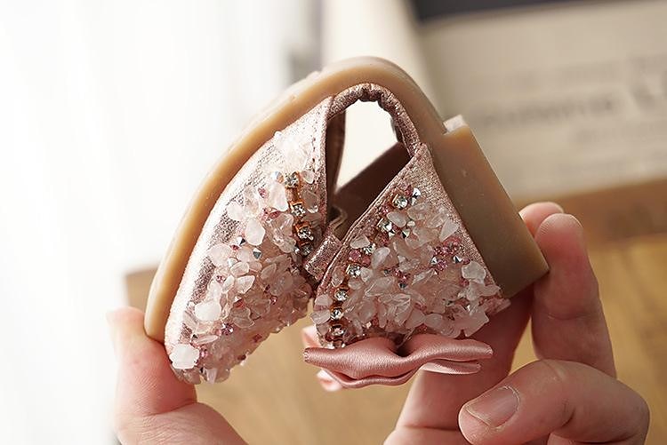 Glinsterende kristallen bloemenmeisjesschoenen voor meisjes met satijnen strik en klittenbandsluiting – elegante prinsessenflats voor bruiloften, optochten en verjaardagsfeestjes 2025 - $26.99 –P5