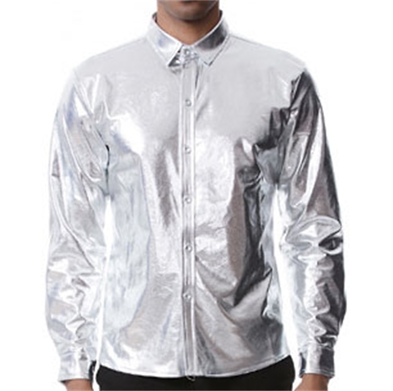 Herr Smokingskjortor Slät Fest Helgdag Silver Svart Långärmad Nedvikt Vår & Höst Kläder Button-Down 2025 - $38.99 –P1