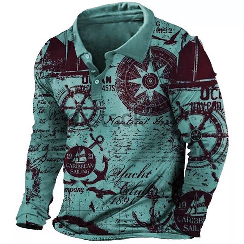 Homme Nautique Polo Chemise de golf manche longue Polos Chemises à Col ancien Occasionnel Vêtements de vacances Vêtements de bateau Tenues de fête Impression 3D Boutons Vert Claire Bleu Vert de 2026 ? $25.99 –P3