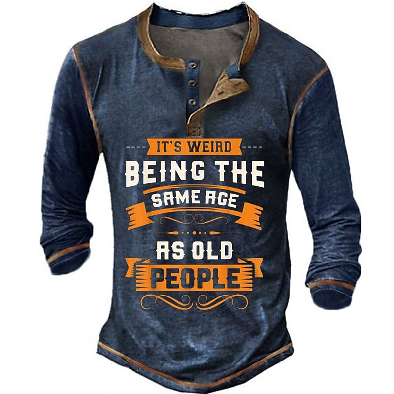Homme Graphic Lettre Chemise Henley Shirt Tee manche longue 3D effet Mode Design Confortable Extérieur Casual du quotidien Printemps & Automne Noir bleu marine Henley T-shirt Henley de 2025 ? $22.99 –P1