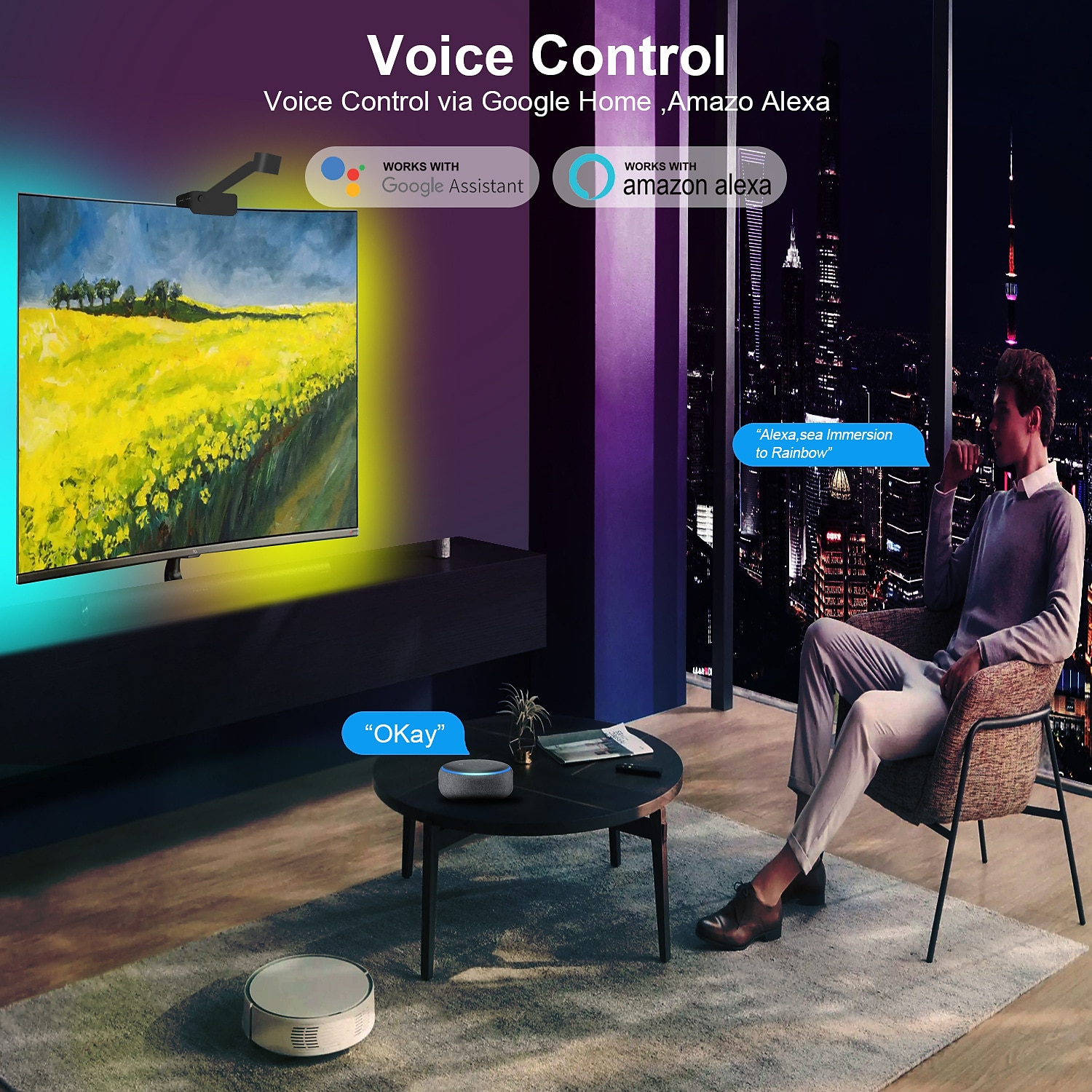 envisual tv светодиодная подсветка с камерой 3,8 м rgbic wi-fi tv подсветка для телевизоров ПК работает с alexa и приложением Google Assistant управление музыкой синхронизация телевизор с регулируемой яркостью света 2025 - $83.99 –P5