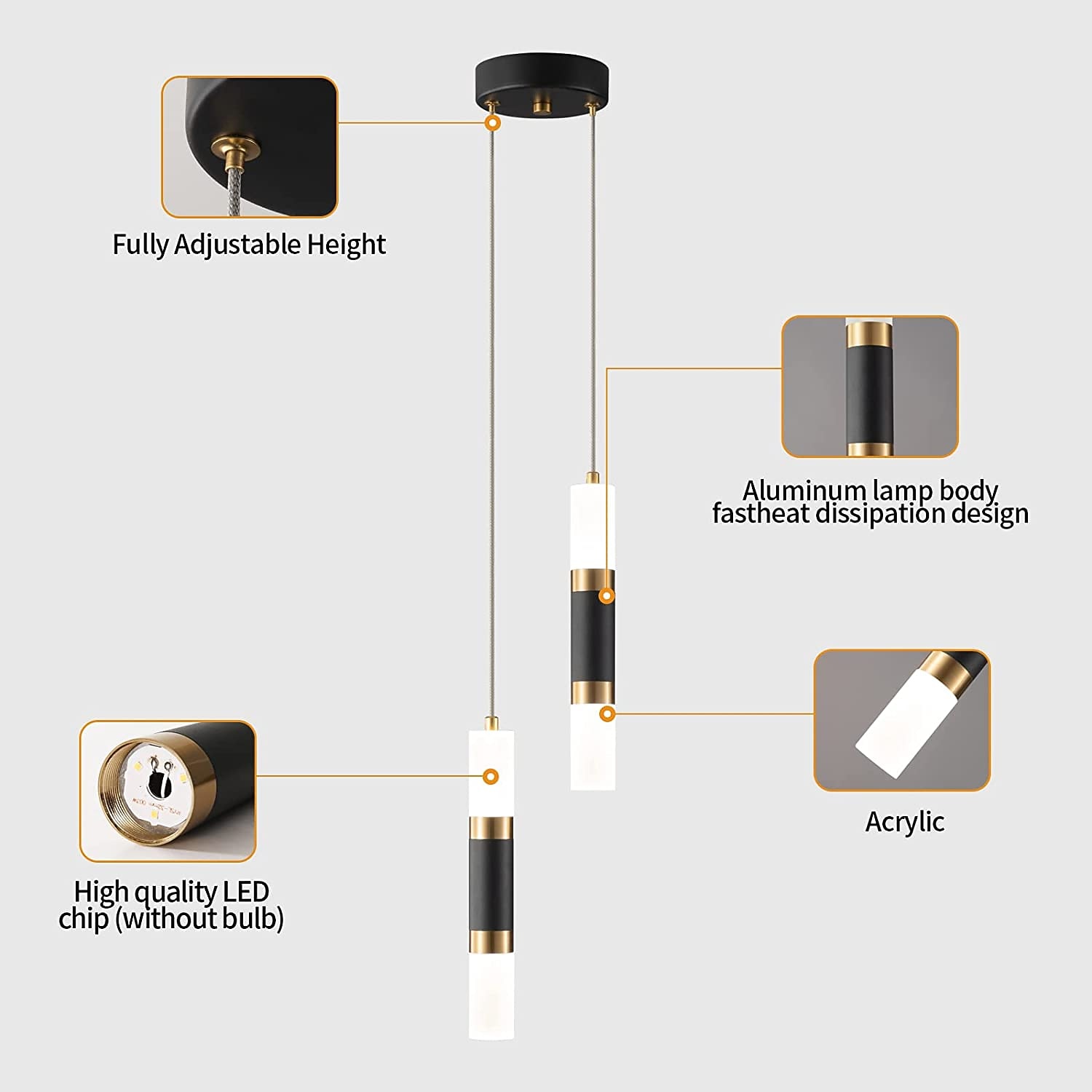 led hanglampen 2-lichts modern keukeneiland dimbaar led modern zwart goud mini hanglamp, slaapkamer nachtkastje zwart kleine hanglamp 2026 - $142.99 –P4