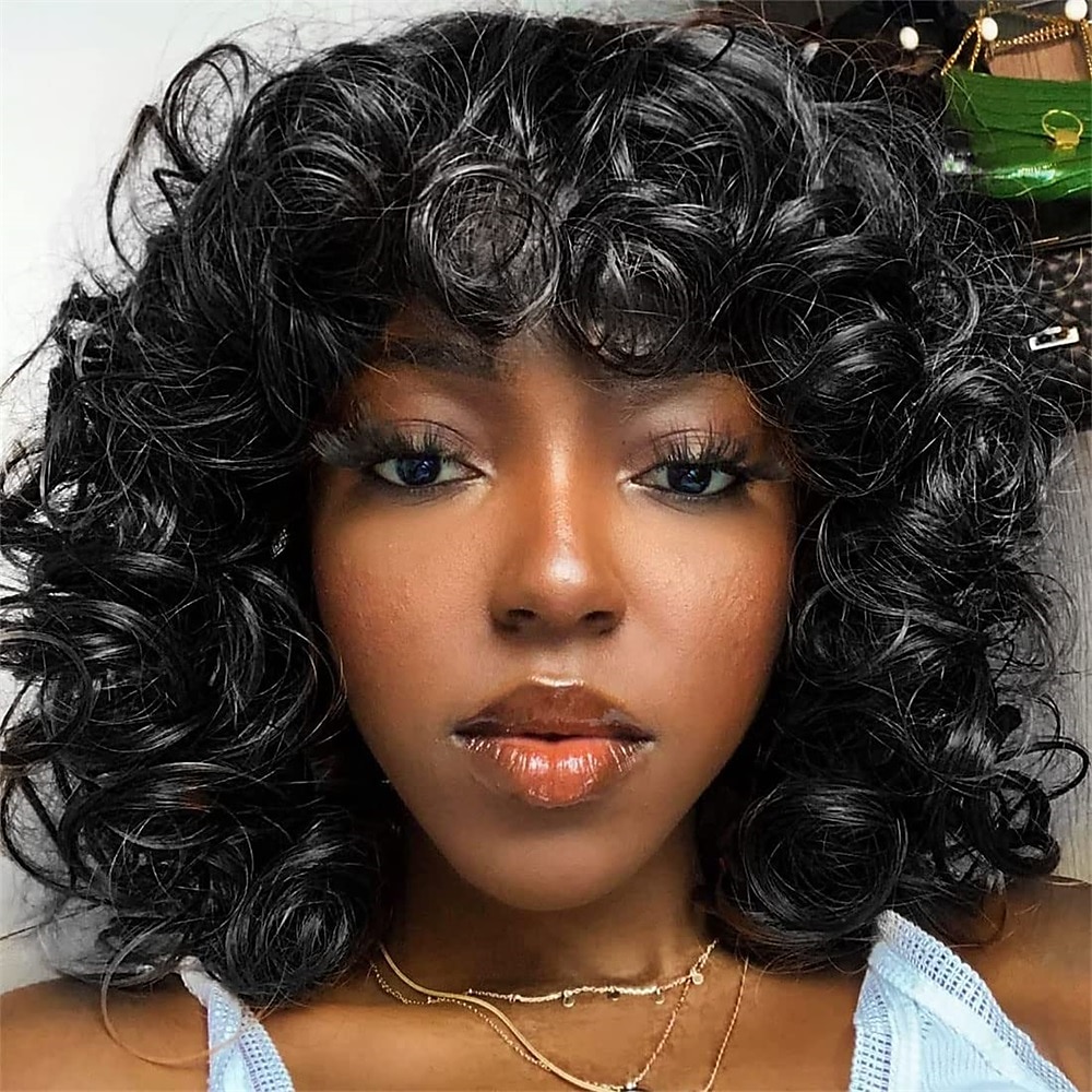Peruca afro encaracolada curta com franja perucas encaracoladas afro kinky para mulheres negras sem cola peruca cheia sintética resistente ao calor perucas de substituição encaracoladas macias de 2025 por $31.99 –P12