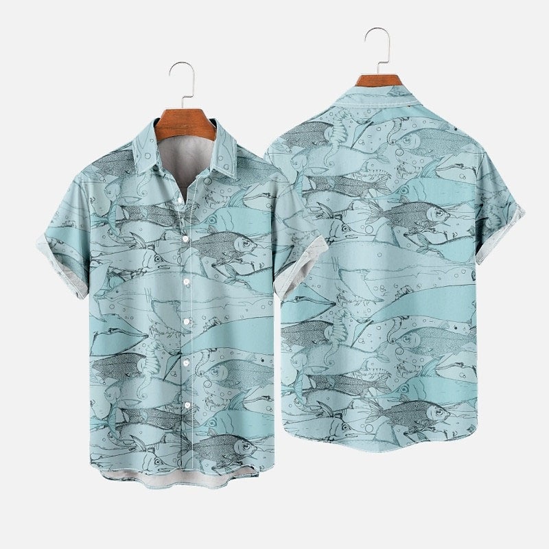 Herren Tier Tropisch Fische Hemd Hawaiihemd Sommerhemd Aloha-Shirt Kurze Ärmel Hemd Umlegekragen Tropisch Modisch Hawaiianisch Strasse Casual Hawaiianisch Rote Blau Grau S M L 2025 - $24.99 –P6