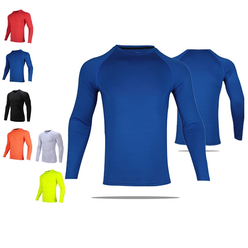Men's Compression Shirt Running Shirt Long Sleeve Base Layer Athletic Athleisure Fall Spandex Breathable Quick Dry Sweat wicking Power Flex Running Jogging Training Sportswear Activewear Solid Colored 2025 - $16.49 –P2