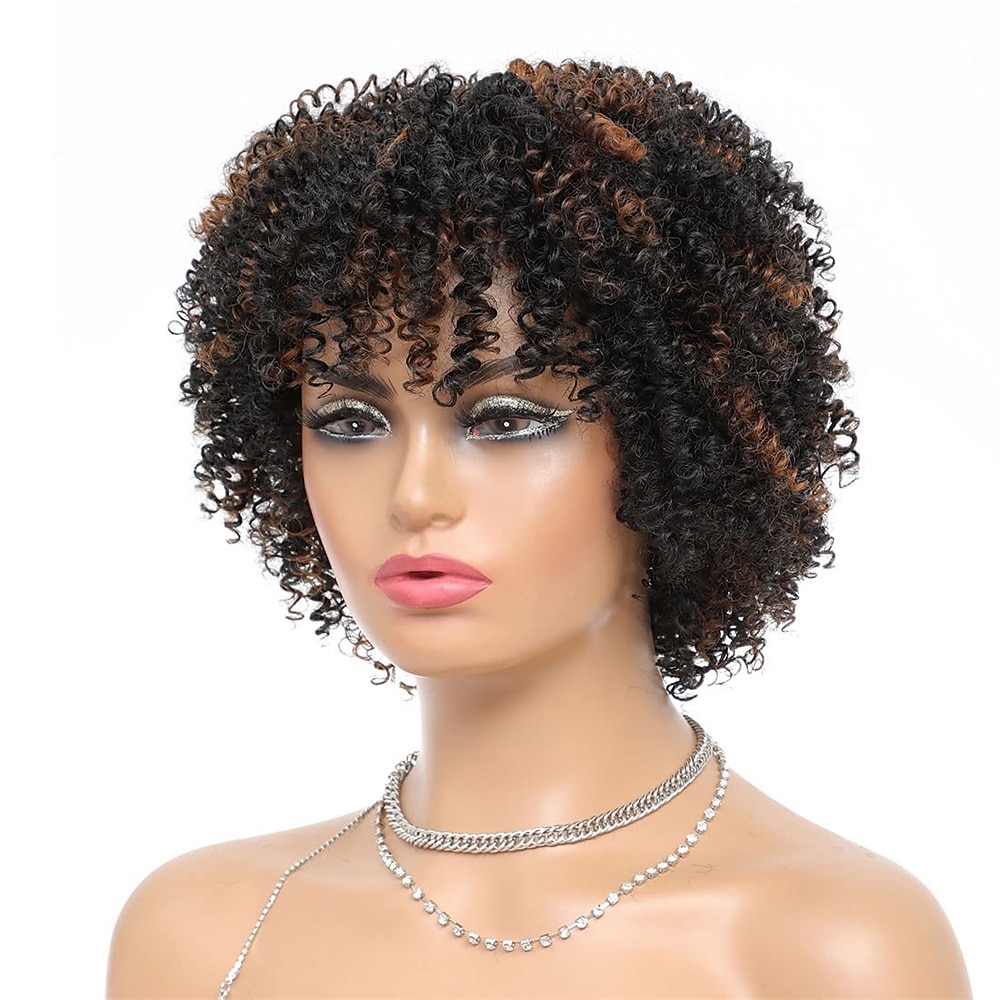 Peruca afro encaracolada curta com franja perucas encaracoladas afro kinky para mulheres negras sem cola peruca cheia sintética resistente ao calor perucas de substituição encaracoladas macias de 2025 por $31.99 –P3