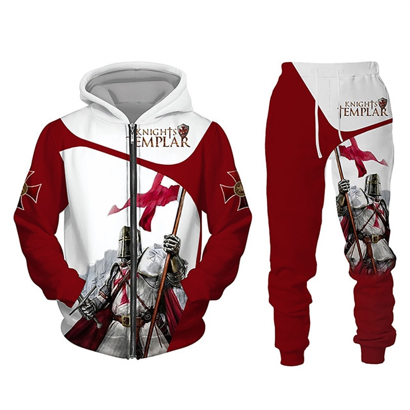 Per uomo Grafico Croce Templare 2 pezzi Set di felpe 3D Tuta Felpe con cappuccio Manica Lunga Pantaloni lunghi Con Cappuccio Streetwear Designer Essenziale Sport & Outdoor Casuale Sportivo Cerniera del 2025 a $38.99 –P4