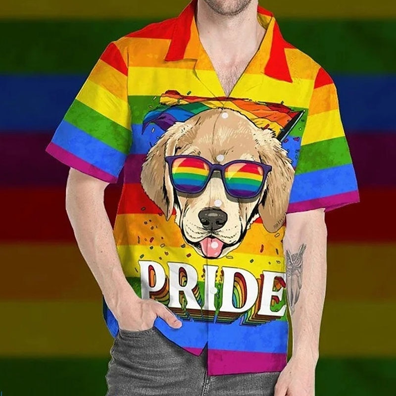 Herren Regenbogen Hund Gestreift Hemd Hawaiihemd Sommerhemd Aloha-Shirt Kurzarm Tropisch Modisch Hawaiianisch Casual Hawaiianisch Ausgehen Sommer Frühling Umlegekragen Bedruckt Button-Down Regenbogen 2025 - $22.99 –P1