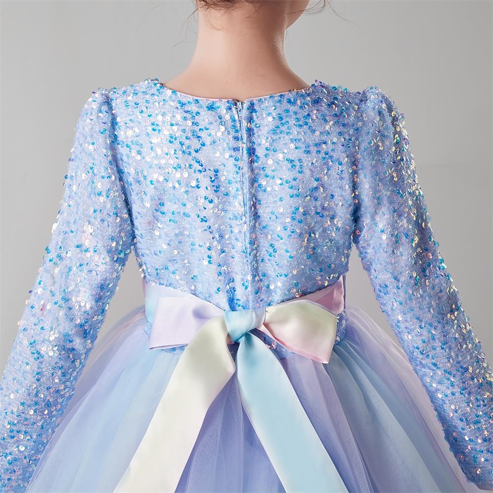 Lapset Tyttöjen Kukkatyttömekko Juhlamekko Yhtenäinen väri Kukka Pitkähihainen Suoritus Häät Juhla Paljetti Solmio solmu Tyylikäs Prinsessa Polyesteri Maxi Tyllimekko Kukkatytön mekko Kevät Syksy 2025 - $55.99 –P5