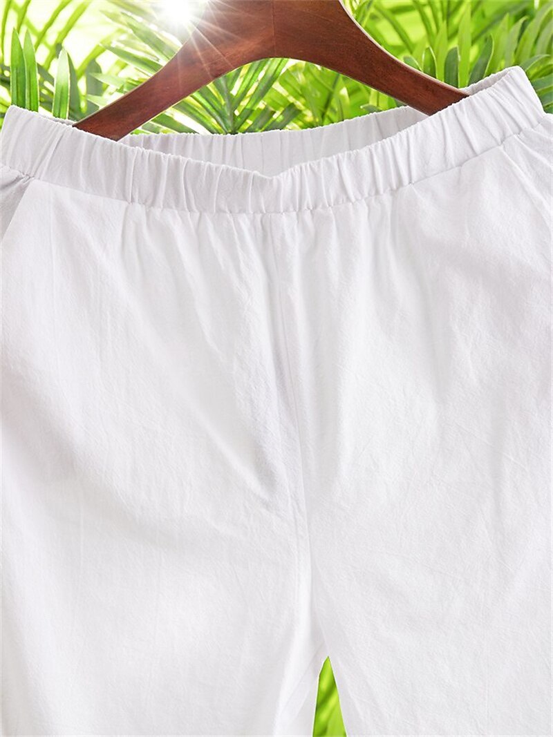 Per donna Pantaloni di lino Chino Simillino Tasche laterali Spacco cascante Polpaccio Nero del 2025 a $17.99 –P7