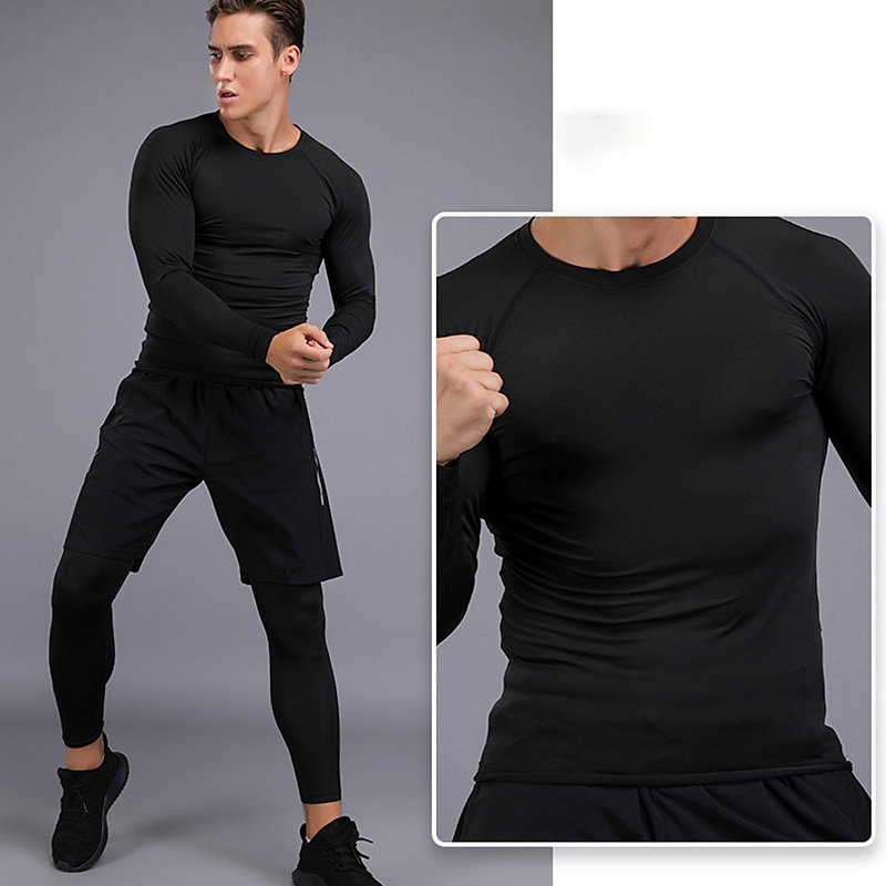 Men's Compression Shirt Running Shirt Long Sleeve Base Layer Athletic Athleisure Fall Spandex Breathable Quick Dry Sweat wicking Power Flex Running Jogging Training Sportswear Activewear Solid Colored 2025 - $16.49 –P9