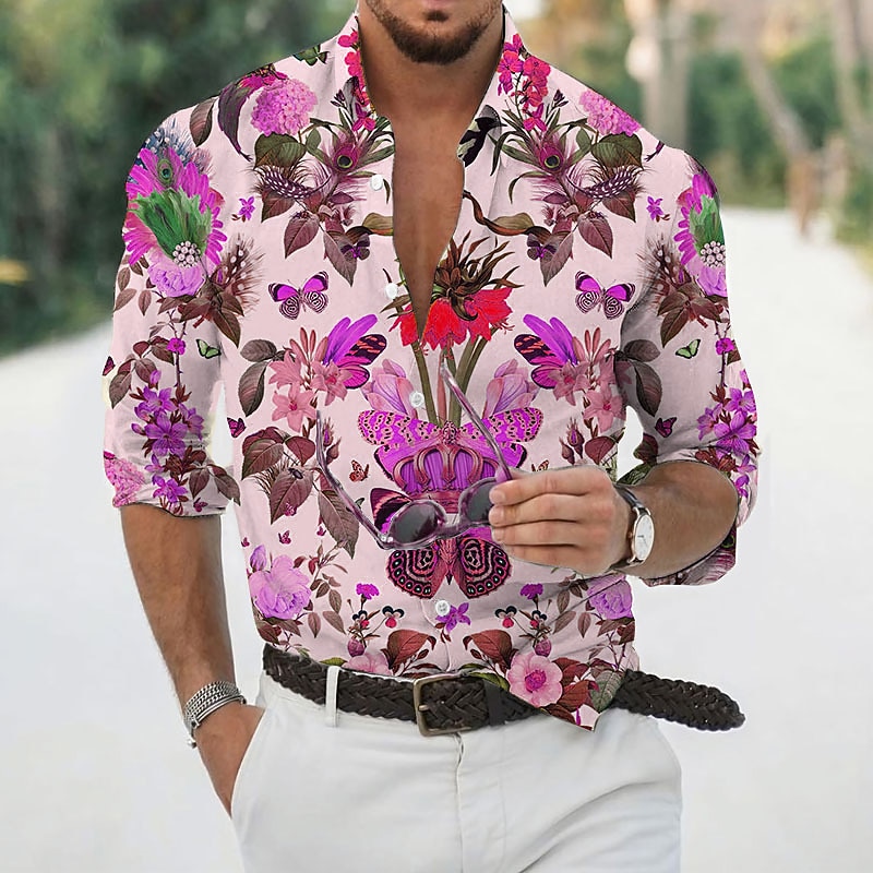 Homme Chemise Décontractée manche longue Designer Rétro Occasionnel Vacances Sortir Club Automne Printemps & Automne Col classique Imprimé Bleu Violet Vert Gris de 2025 ? $26.99 –P2