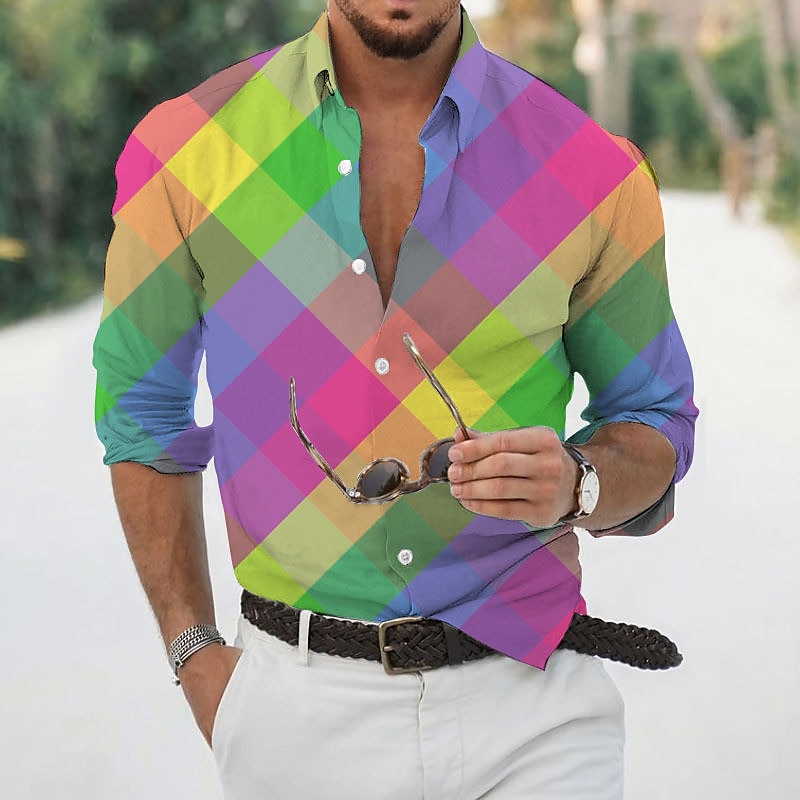 Per uomo Geometrica Geometria Camicia Camicia con bottoni Manica lunga Di tendenza Originale Informale Esterno Informale Giornaliero Autunno inverno Collo ripiegabile Stampa Bottone giù Giallo Verde del 2025 a €28.99 –P8