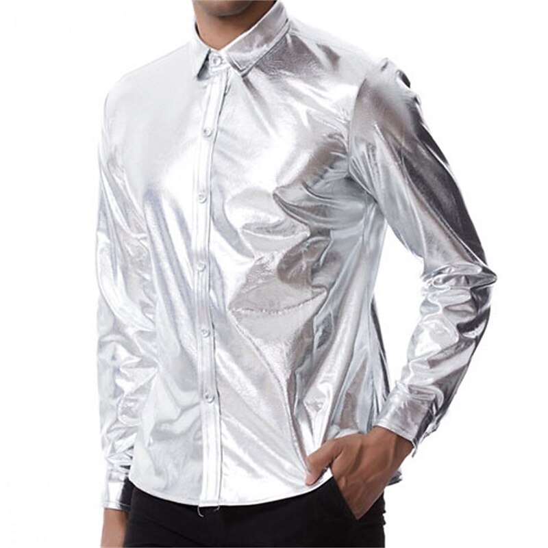 Herr Smokingskjortor Slät Fest Helgdag Silver Svart Långärmad Nedvikt Vår & Höst Kläder Button-Down 2025 - $38.99 –P4