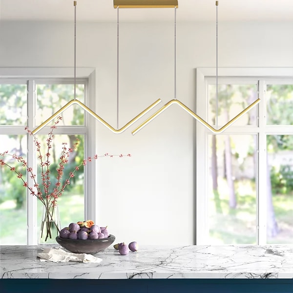 Lampa wisząca led 90 cm oświetlenie wyspowe możliwość przyciemniania linii aluminium stylowe minimalistyczne malowane wykończenia w stylu nordyckim jadalnia oświetlenie kuchenne 110-240 v tylko ściemnianie za pomocą pilota 2025 - $168.99 –P1