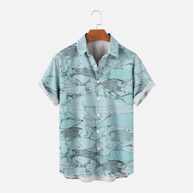 Herren Tier Tropisch Fische Hemd Hawaiihemd Sommerhemd Aloha-Shirt Kurze Ärmel Hemd Umlegekragen Tropisch Modisch Hawaiianisch Strasse Casual Hawaiianisch Rote Blau Grau S M L 2025 - $24.99 –P3