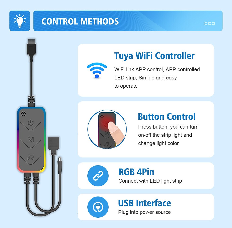 TV LED Backlights App Control RGB Smart LED Strip Lights with WIFI Atmosphere Light with USB TV Background Light 5V Living Room Led Color Atmosphere Light Remote Control 2025 - $10.49 –P4