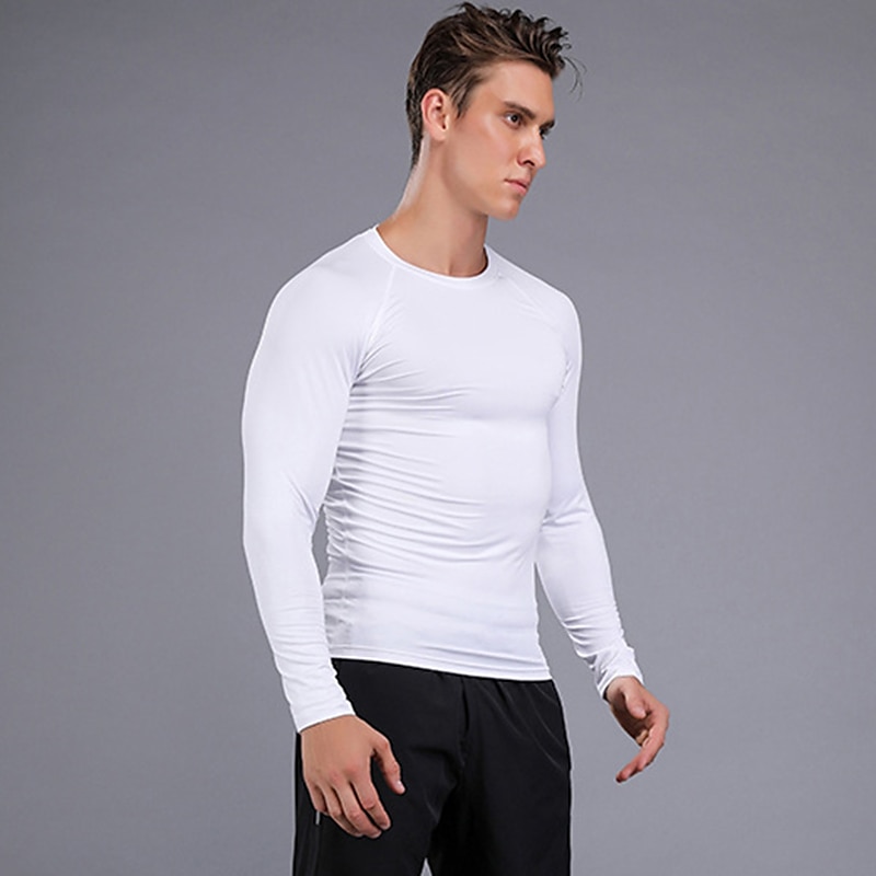 Men's Compression Shirt Running Shirt Long Sleeve Base Layer Athletic Athleisure Fall Spandex Breathable Quick Dry Sweat wicking Power Flex Running Jogging Training Sportswear Activewear Solid Colored 2025 - $16.49 –P4