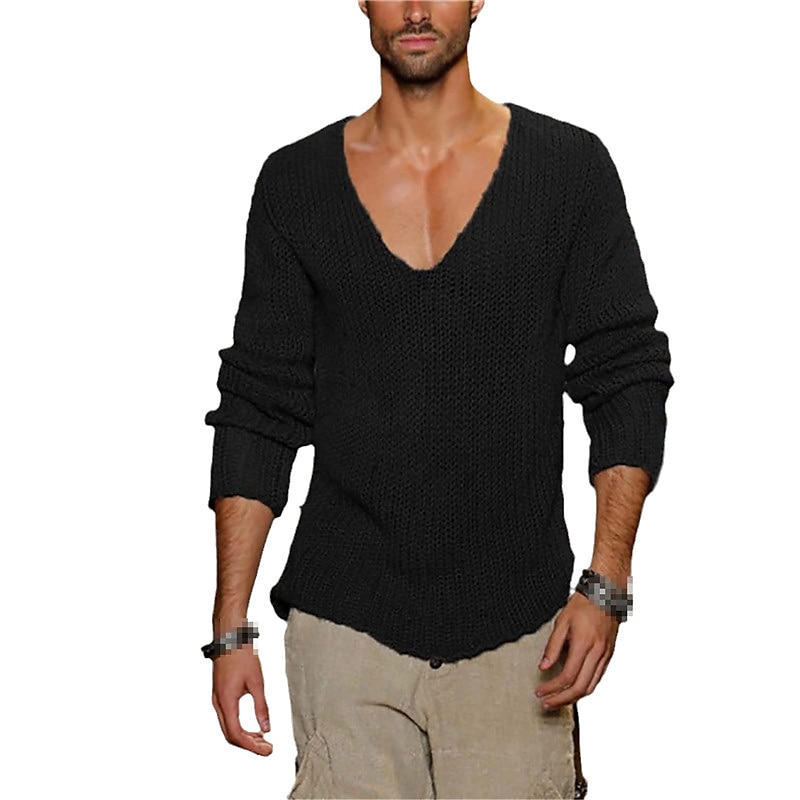 herren pullover pullover pullover rippstrick gestrickt v-ausschnitt alltagskleidung urlaub bekleidung bekleidung frühjahr & herbst grau 5xl 2025 - $32.99 –P3