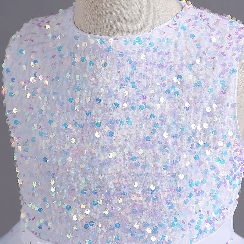 Robe de Demoiselle d'Honneur Fille Fille Robe Robe de fête Utilisation Mariage Soirée Elégant Princesse Paillettes Maille Paillette Sans Manches Col Ras du Cou Blanche Rouge 3-13 ans de 2025 ? $35.99 –P3