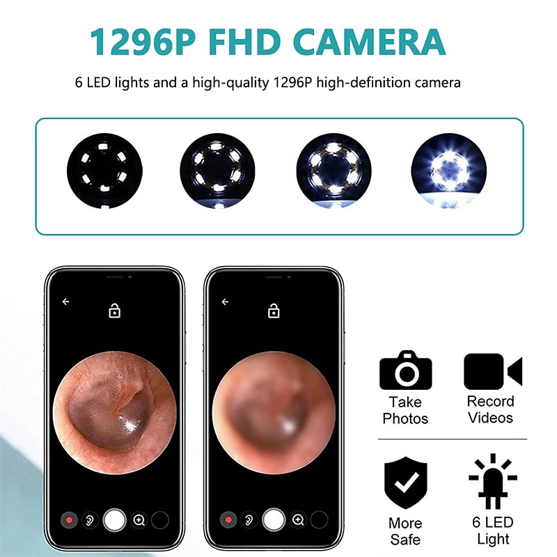 Rechargeable Ear Wax Removal Endoscope Kit with 5 Scoops, 8 Picks, and 1080P Camera, 1296P FHD Wireless Ear Otoscope with 6 LED 3.6mm Visual Ear Scope Camera 2025 - $35.99 –P7