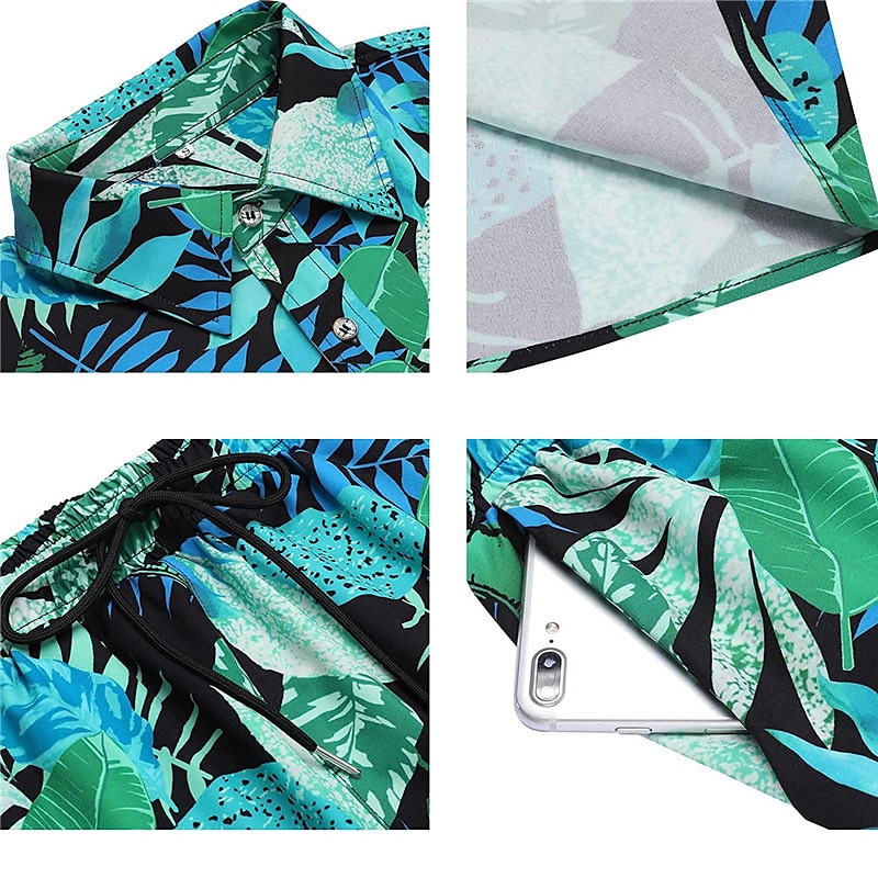 Bărbați Floral Frunze Plante tropicale 2 buc Seturi de camasi Cămașă hawaiană Manșon scurt Pantaloni scurti Răsfrânt Tropical Modă Hawaiană Stradă Casual Hawaiian Imprimeu Vară Primăvară Negru Alb 2025 - $34.99 –P6