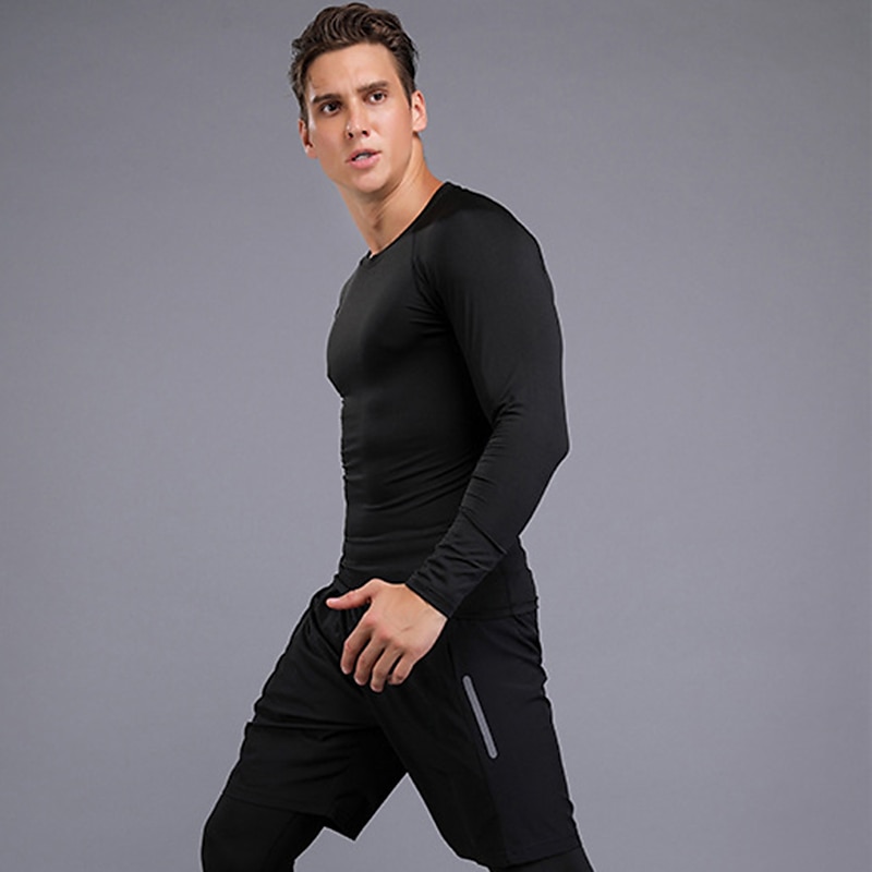Men's Compression Shirt Running Shirt Long Sleeve Base Layer Athletic Athleisure Fall Spandex Breathable Quick Dry Sweat wicking Power Flex Running Jogging Training Sportswear Activewear Solid Colored 2025 - $16.49 –P11