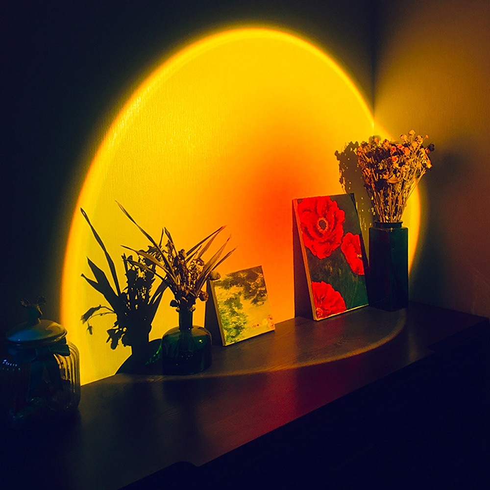 Sunset Lampe Sonnenuntergangs-Projektorlampe, USB-betriebene Regenbogen-Sonnenuntergangs-Atmosphärenlampe, 180 Grad drehbar für Wohnzimmer, Schlafzimmer, Nachttischlampe 2025 - $7.49 –P8