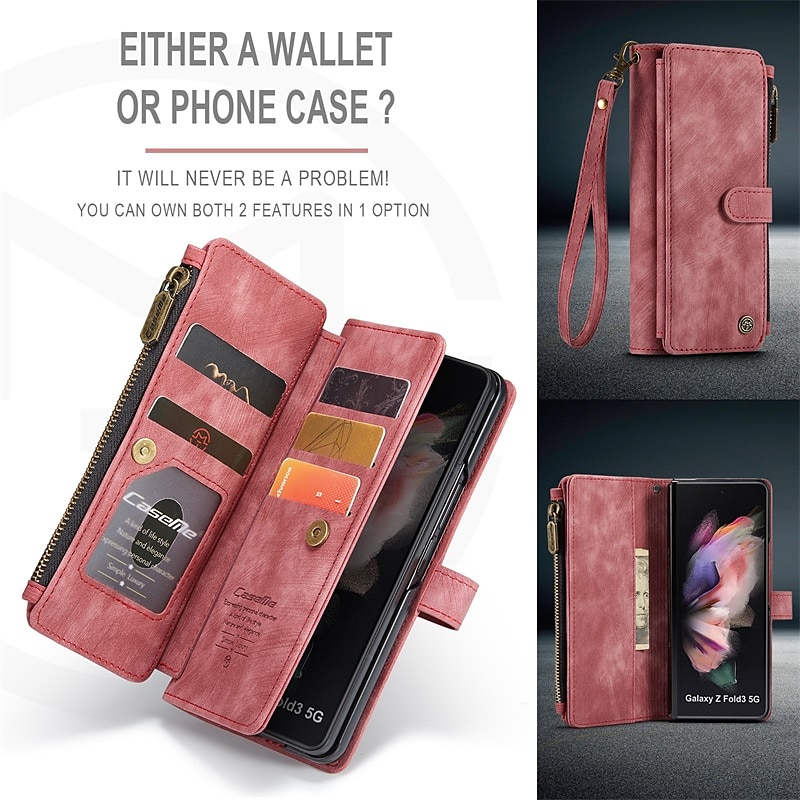 Phone Case For Samsung Galaxy Z Fold 5 Z Fold 4 Z Fold 3 Wallet Case Flip Zipper Full Body Protective Retro PU Leather 2025 - $24.99 –P2