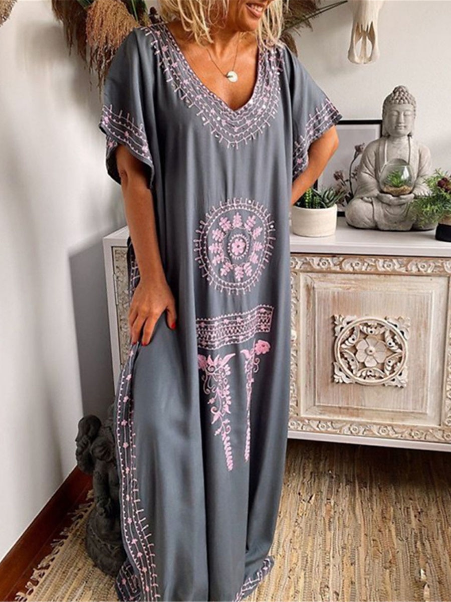 Pentru femei Rochie Maxi lungă Rochie Lunga Rochie Maxi Rochie casual Rochii Tricou Rochie Boho Rochie imprimata Modă Boem Casual În aer liber Vacanță Zilnic Potrivire Largă Floral Manșon scurt În V 2025 - $23.99 –P3