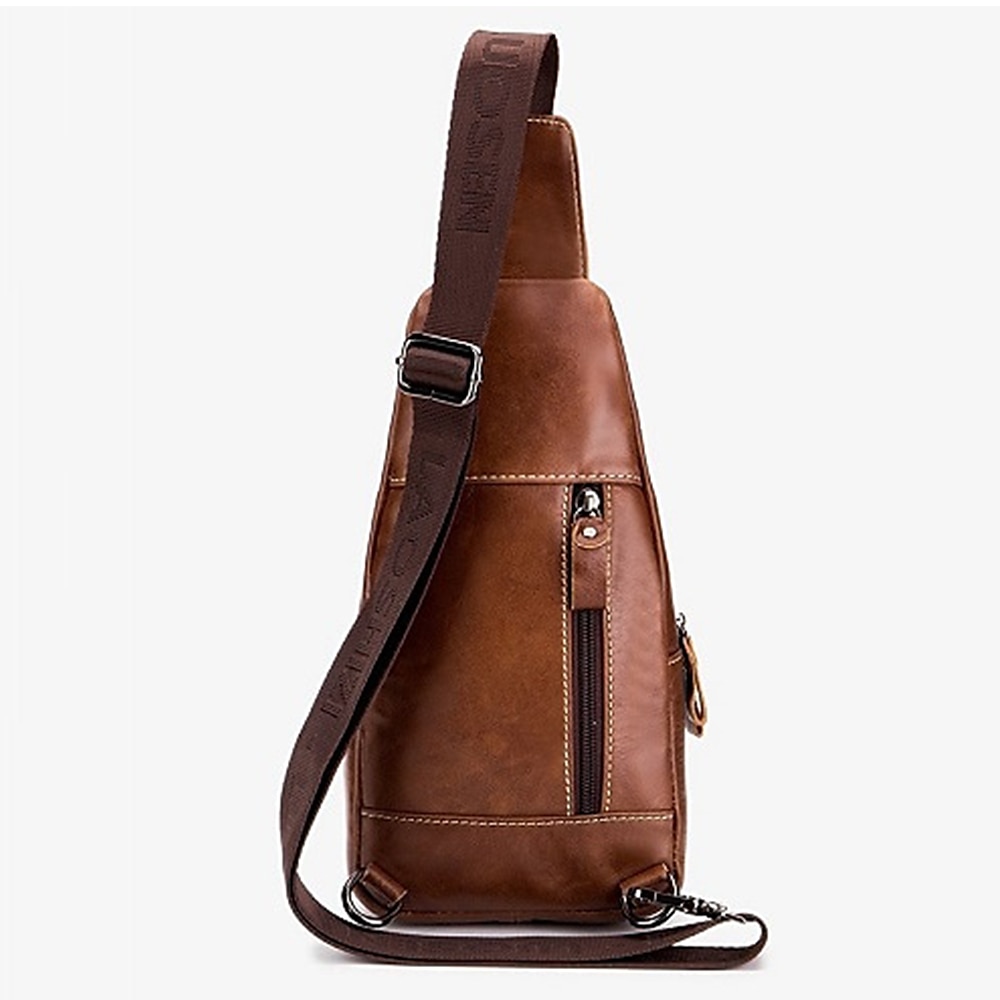 braune Sling Bag aus Leder für Herren mit verstellbarem Riemen und mehreren Reißverschlusstaschen – stylische Crossbody-Reise- und Freizeit-Umhängetasche 2025 - $46.99 –P3