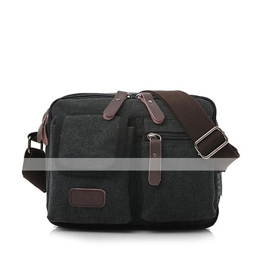 vintage lerret crossbody messenger bag for menn, skulderveske med flere lommer med skinndetaljer for reise og fritidsbruk 2025 - $32.99 –P4