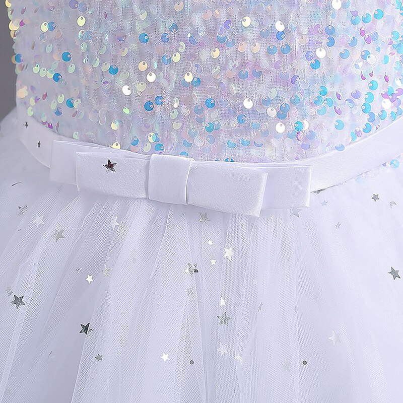 Robe de Demoiselle d'Honneur Fille Fille Robe Robe de fête Utilisation Mariage Soirée Elégant Princesse Paillettes Maille Paillette Sans Manches Col Ras du Cou Blanche Rouge 3-13 ans de 2025 ? $35.99 –P4
