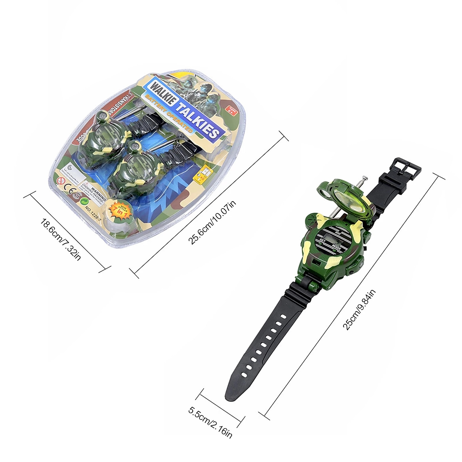 walkie talkies óra 7 az 1-ben funkció kém karóra játékok interfon játék beépített mikrofon fiú lányoknak 2db 2025 - $33.99 –P5
