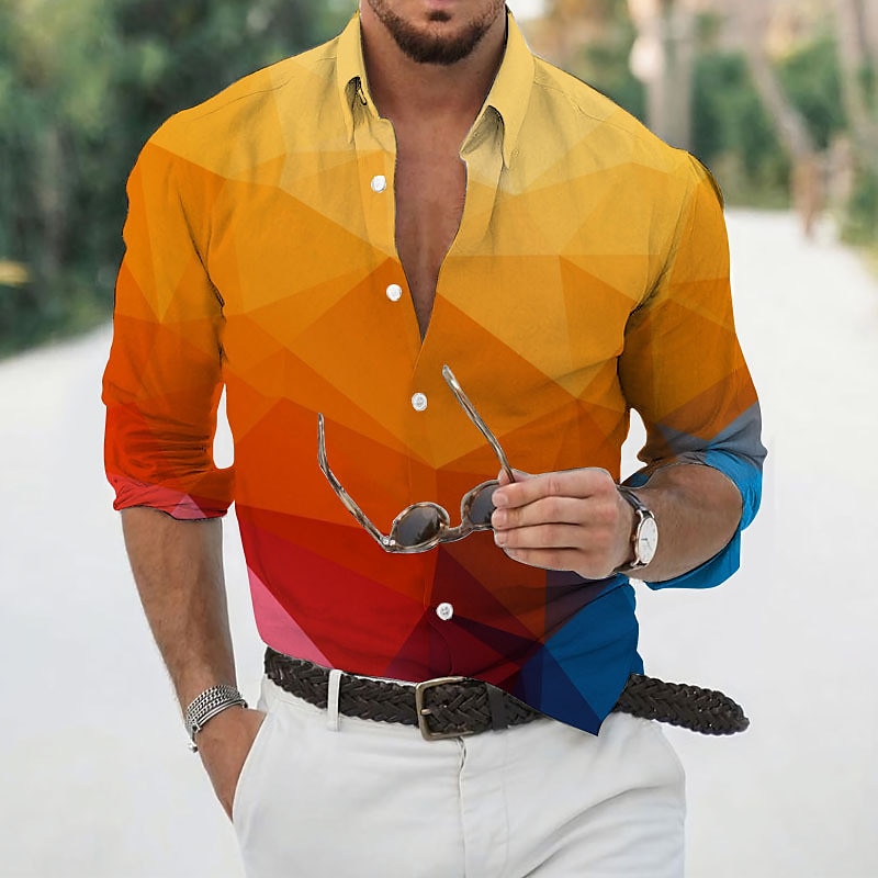 Per uomo Geometrica Geometria Camicia Camicia con bottoni Manica lunga Di tendenza Originale Informale Esterno Informale Giornaliero Autunno inverno Collo ripiegabile Stampa Bottone giù Giallo Verde del 2025 a €28.99 –P1