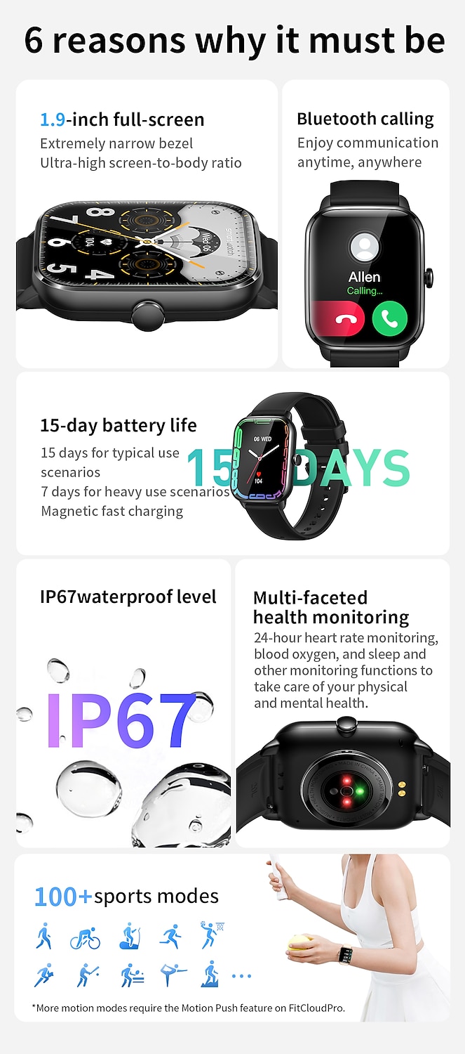 LIGE BW0449 Умные часы 1.9 дюймовый Смарт Часы Bluetooth Педометр Напоминание о звонке Пульсомер Совместим с Android iOS Женский Мужчины Хендс-фри звонки Водонепроницаемый Напоминание о сообщении IP 2025 - $54.99 –P2