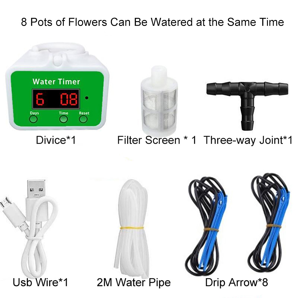 Automatic Watering System USB Power Automatic Drip Irrigation Kit 8 Drop Arrow Holiday Plant Watering Devices for Indoor Potted Plants LED Display DIY Automatic Plant Waterer Gift for Gardening Lovers 2025 - $38.99 –P1