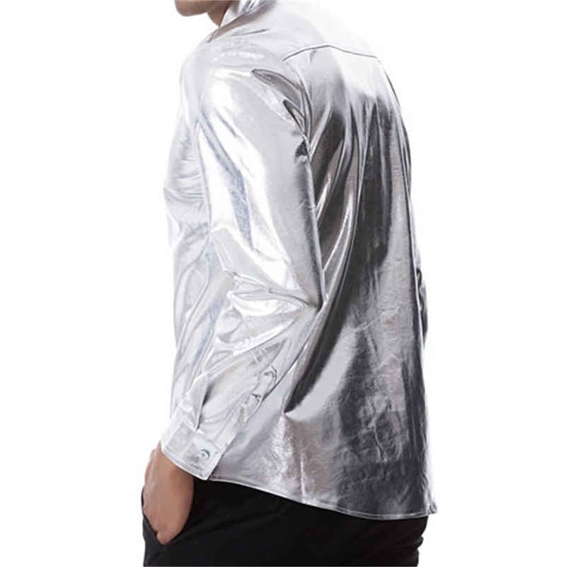Herr Smokingskjortor Slät Fest Helgdag Silver Svart Långärmad Nedvikt Vår & Höst Kläder Button-Down 2025 - $38.99 –P6
