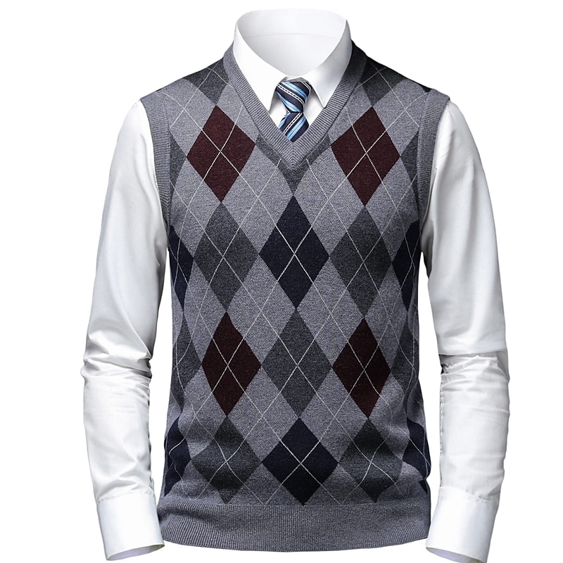 Homens Suéter Colete de moletom Suéteres sociais masculinos Pulôver Estriado Tricotar Tricotado Xadrez Decote V à moda Casual Roupa Diária Férias Roupa Primavera & Outono Camelo Vinho M L XL de 2026 por $44.99 –P8